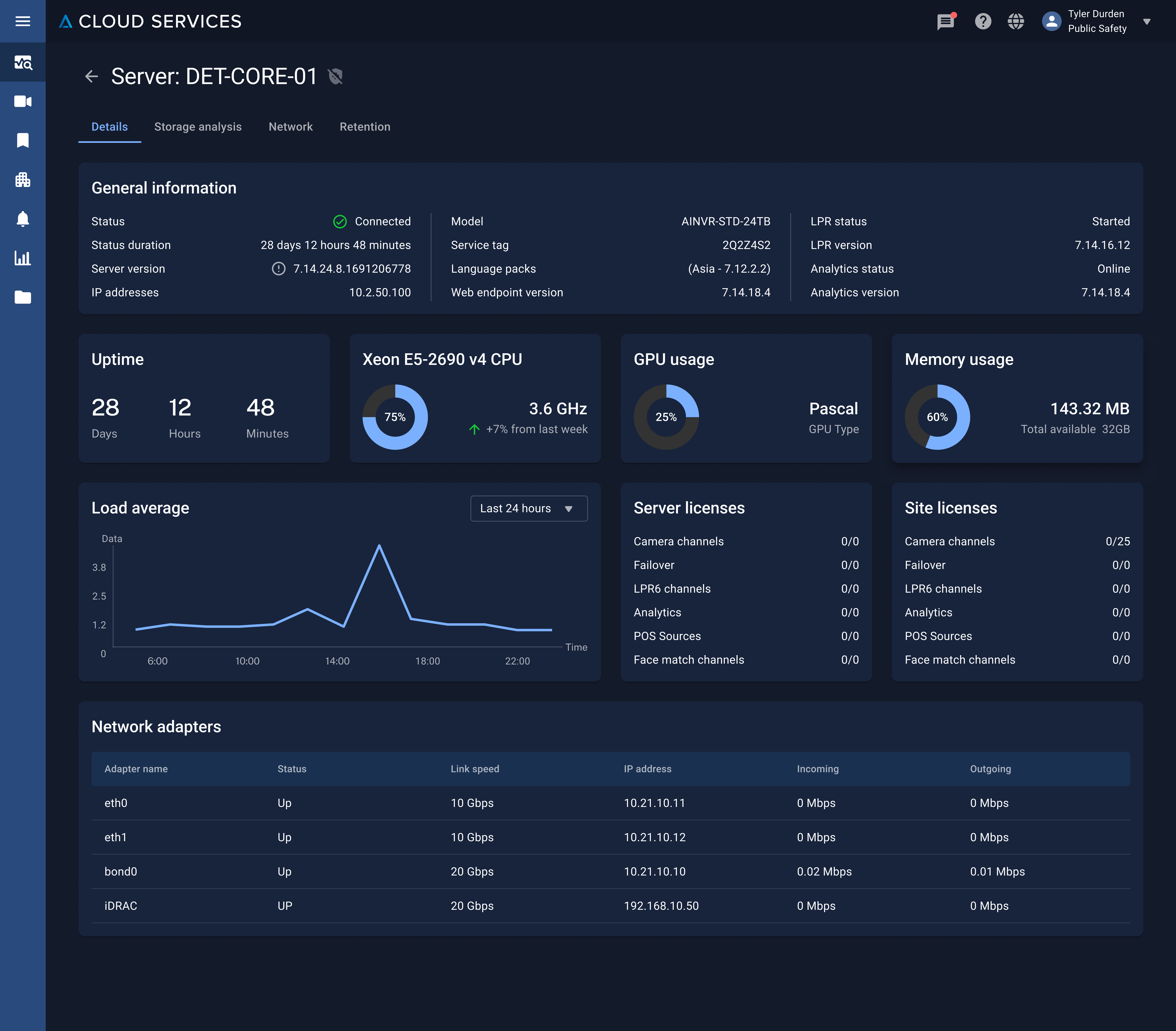 Dashboard server list