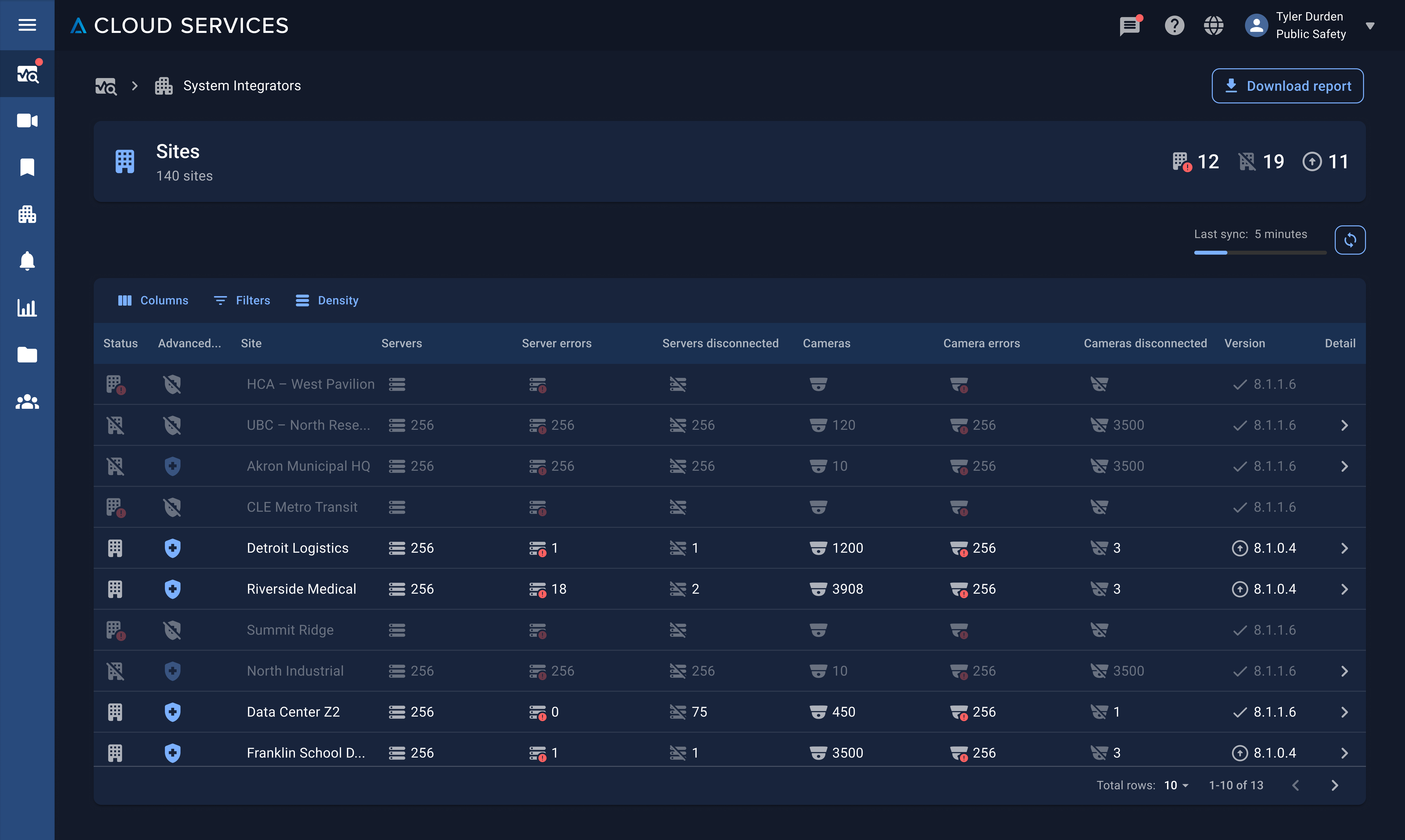 Dashboard server list